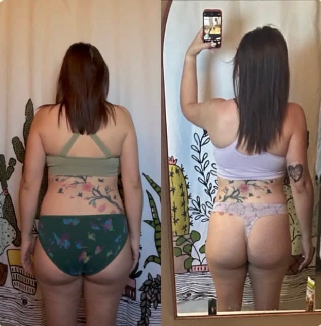 Client before-and-after transformation, back view
